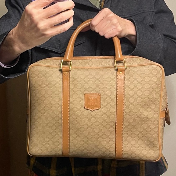 Celine Handbags - Celine Authentic Vintage Tan and Brown Bag with Leather Handles and Accents